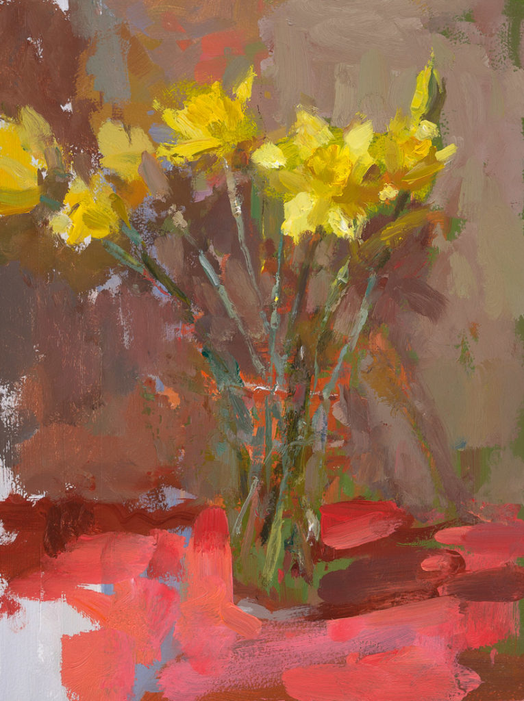 Daffodils on red