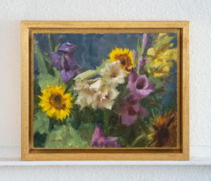 Gladiolas and Sunflower framed