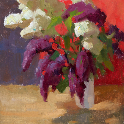 Lilacs on red