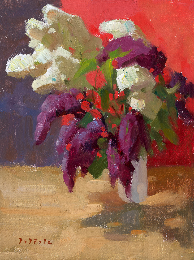 Lilacs on red