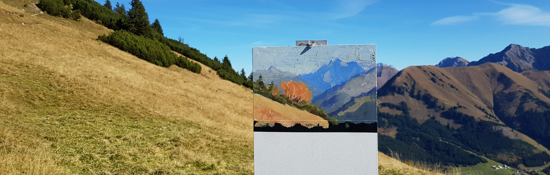 Plein Air painting in the mountains on a sunny day